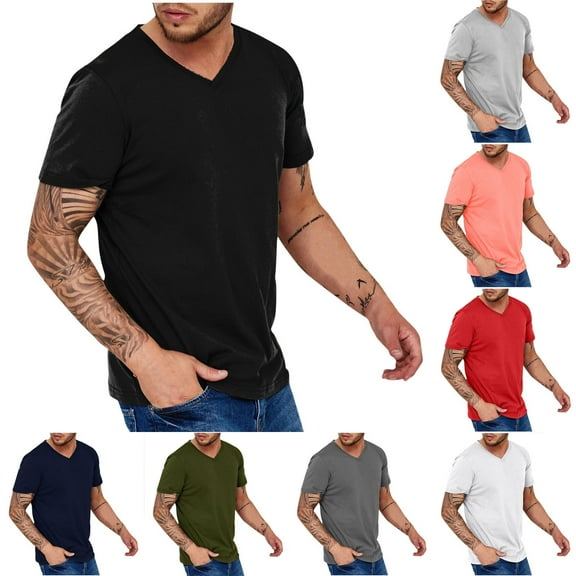 CFLVAEK Mens V Neck T Shirts Big and Tall V Neck Tshirt Casual Summmer Short Sleeve Tshirt Solid Color Basic Tees 2025 Army Green L