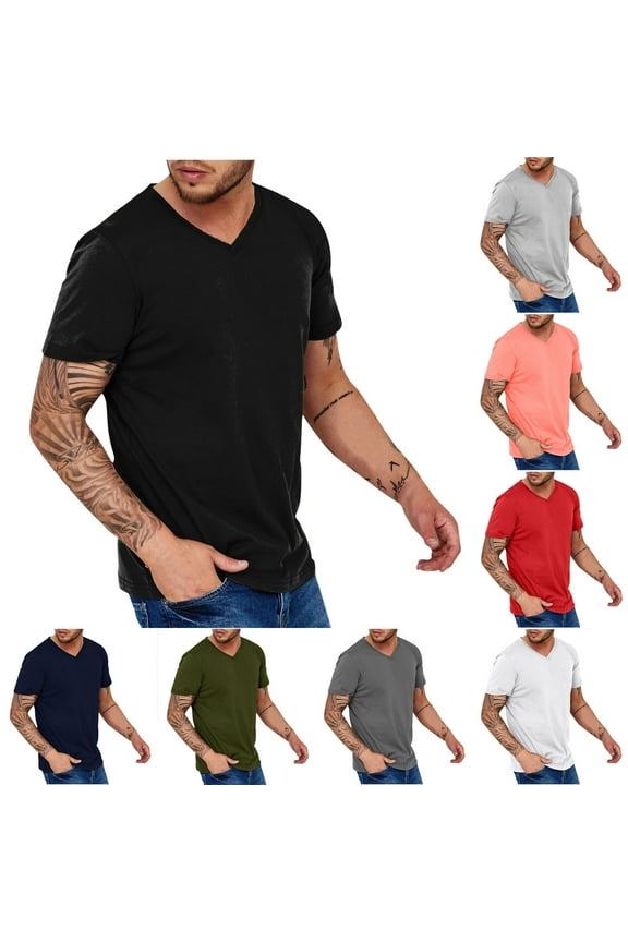 Mens V Neck T Shirts Big and Tall V Neck Tshirt Casual Summmer Short Sleeve Tshirt Solid Color Basic Tees 2025 Black XXXL