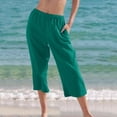 thumbnail image 1 of CFLVAEK Mid Waist Capri Pant with Pocket for Women Baggy Solid Ruched Beach Pant Flowy Summer Casual Straight Pedal Pushers Lightweight Wide Leg Lounge Pants Green L, 1 of 6