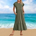 thumbnail image 1 of CFLVAEK Midi Dresses for Women Casual Round Neck Solid Tiered Midi Dress with Pockets Short Sleeve T-Shirt Dresses, 1 of 6
