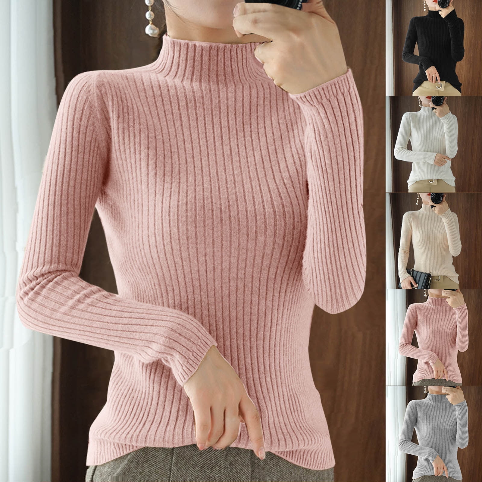 CFLVAEK Mockneck Sweaters for Women Ribbed Knit Fall Winter Sweater ...