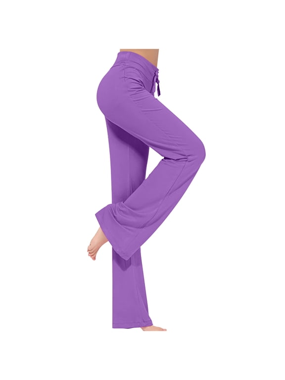 Modal Crossover Yoga Pant Women Plus Size Tummy Control with Drawstring Sporty Solid Wide Leg Jogger Pant Stretch Mid Rise Jogging Trousers Casual Full Length Lounge Flare Leggings Purple XXL
