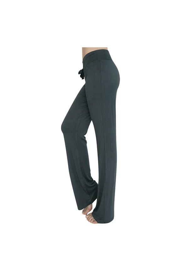 Modal Crossover Yoga Pants Women Tummy Control with Drawstring Athletic Solid Wide Leg Jogger Pant Stretch Mid Rise Jogging Trousers Casual Full Length Lounge Flare Leggings Dark Gray L