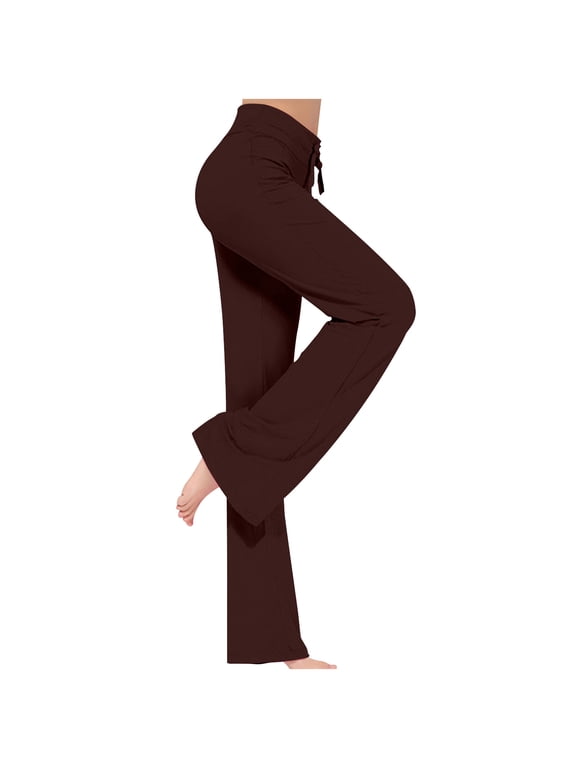 Modal Crossover Yoga Pants Women Tummy Control with Drawstring Athletic Solid Wide Leg Jogger Pant Stretch Mid Rise Jogging Trousers Casual Full Length Lounge Flare Leggings Brown XL