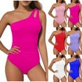 thumbnail image 1 of CFLVAEK One Shoulder Swimsuits for Women One Piece Tummy Control Bathing Suit Solid Color Slimming Swim Suit Summer Full Coverage Modest Swimwear Red XXL, 1 of 5