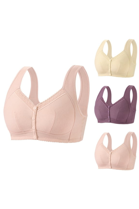 Open Front Bras for Senior Women Plus Size Wirefree Lift Up Everyday Bra Breathable Full Coverage Bralette Easy Open Beauty Back Bras Beige M