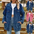 thumbnail image 1 of CFLVAEK Oversized Denim Jacket Women Loose Fitted Button Down Jean Jackets Casual Lapel Fall Coat Long Sleeve Going Out Outwear with Pockets Dark Blue XL, 1 of 8