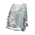 thumbnail image 1 of CFLVAEK Oversized Gauze Long Sleeve Linen Blouses for Women Plus Size Elegant Floral Print Scoop Neck Shirt Casual Batwing Shirts Lightweight Beach Vacation T Shirts Resort Wear, 1 of 7