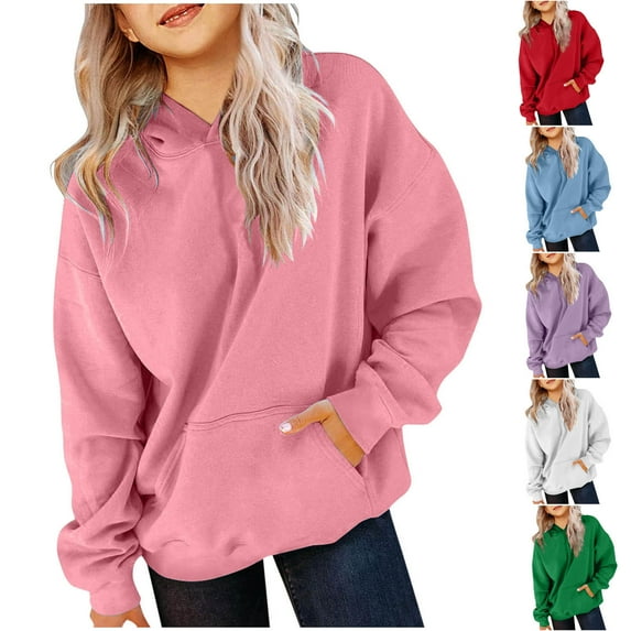 CFLVAEK Oversized Hoodies for Teen Girls Casual Loose Long Sleeve Hooded Sweatshirts with Pockets Trendy Youth Tween Girls Clothes Purple Size 7 Years
