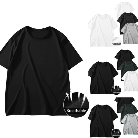 CFLVAEK Oversized T Shirts Men 2025 Breathable Short Sleeve Tshirt Big and Tall Men's Crew Neck Tshirts Solid Color Classic Tees Black XXL