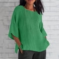 thumbnail image 1 of CFLVAEK Oversized T Shirts for Women Plus Size Elbow Length Sleeve Tshirts Cotton Linen Crewneck Shirts Side Slit Going Out Tops Solid Color Summer Tees Green XXXL, 1 of 5