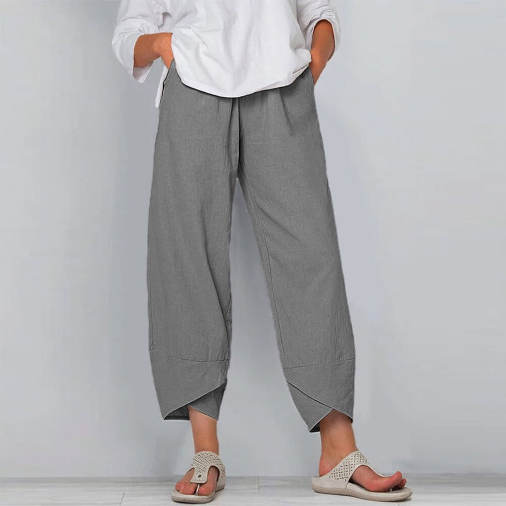 CFLVAEK Tulip Cuff Wide Leg Pants for Women with 2 Pockets Casual