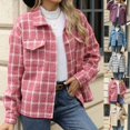 thumbnail image 1 of CFLVAEK Plaid Jackets for Women Fashion Lapel Button Down Shacket Casual Fall Winter Long Sleeve Shirt Coat with Pocket Blue XL, 1 of 9