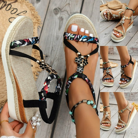 CFLVAEK Platform Sandals for Women Dressy Ankle Strap Open Toe Sandals Comfy Arch Support Sandals Summer Beach Walking Sandals Shoes Size 9