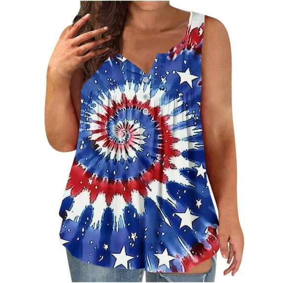 CFLVAEK Plus Size 4th of July Tank Top for Women Fashion Red White and Blue Tie Dye Graphic Shirts Independence Day Loose Fit Sleeveless Tank Tops 2025 XXXL