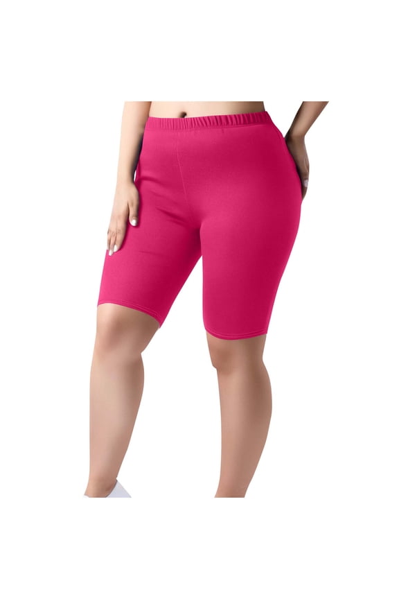Plus Size Biker Shorts Women Comfort High Waist Tummy Control Workout Yoga Shorts Solid Color Butt Lift Biker Short Hot Pink XXXL
