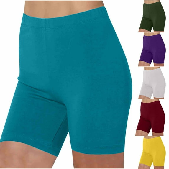CFLVAEK Plus Size Biker Shorts Women High Waisted Tummy Control Biker Shorts Solid Color Workout Gym Sports Shorts Yellow XL