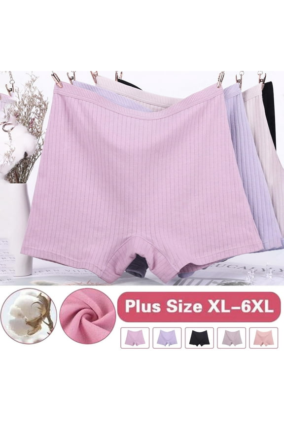 Plus Size Boy Shorts for Women Comfort Cotton Leakproof Underwear High Waist Period Panties Breathable Ladies Boyshort Panty Purple XXL