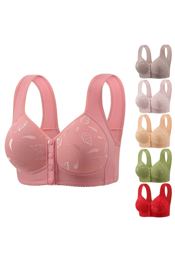 Plus Size Bra for Senior Women Front Closure Wirefree Everyday Bras Comfort Seamless Full Coverage Sleep Bralette Push Up Bras for Large Bust Green XXL