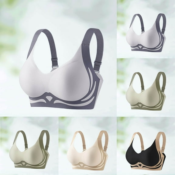 CFLVAEK Plus Size Bra for Women Supportive Seamless Bras Comfort Wireless Everyday Bras Color Block Full Coverage Adjustable Straps Bralettes White XL