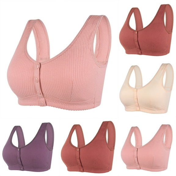 CFLVAEK Plus Size Bras for Elder Women Comfort Wireless Front Closure Bra Full Cover Cotton Everyday Bras Breathable Push Up Bralette for Large Breasts Beige 40