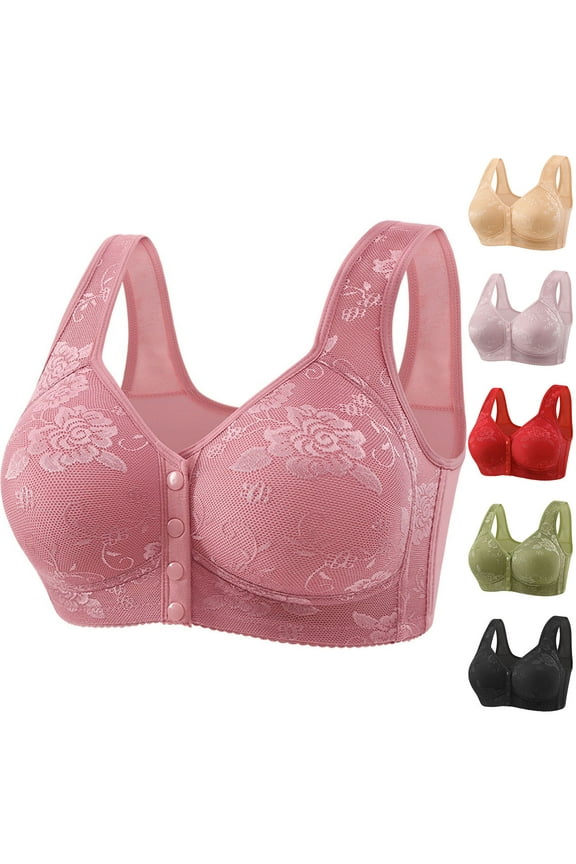 Plus Size Bras for Senior Women Comfy Front Closure Wireless Bra Comfort Full Coverage Everyday Bras Push Up Sleep Bras for Large Breast Black XXXXXL
