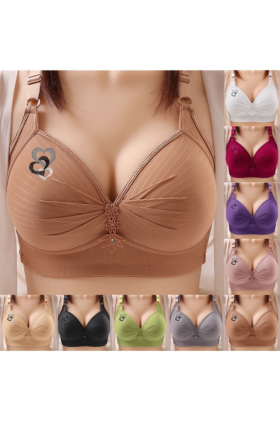 Plus Size Bras for Women Comfort Wireless Push Up Everyday Bra Breathable Full Figure Bralettes Comfy Adjustable Straps Bras for Big Breast Pink S