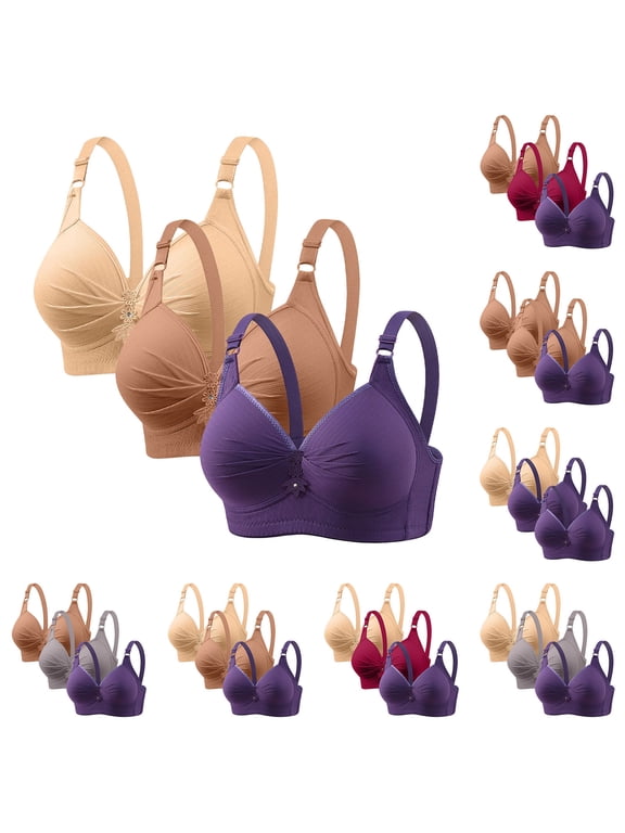 Plus Size Bras for Women Pack of 3 Comfort Push Up Wireless Everyday Bra Adjustable Straps Full Coverage Bras for Big Bust Purple XXXXL（48/110）