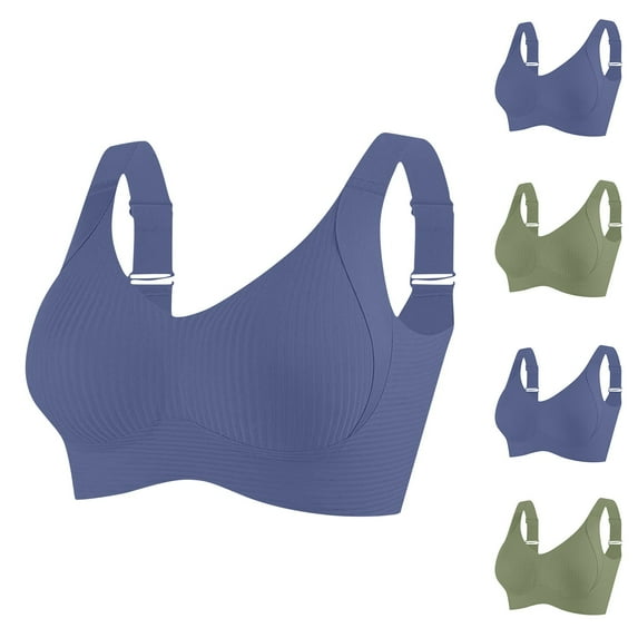 CFLVAEK Plus Size Bras for Women Breathable Wireless Everyday Bra Comfy Seamless Push Up Sleep Bra Full Coverage Bras for Large Bust Blue XL