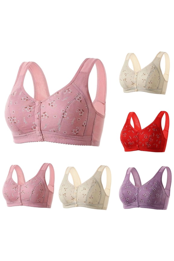 Plus Size Bras for Women Front Closure No Underwire Push Up Bralettes Comfortable Full Coverage Everyday Bras for Senior Women Beige M