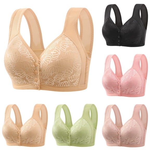 CFLVAEK Plus Size Bras for Women Front Closure Wireless Everyday Bra Full Coverage Senior Ladies Bra Breathable Push Up Bra for Big Breasts Beige XXL