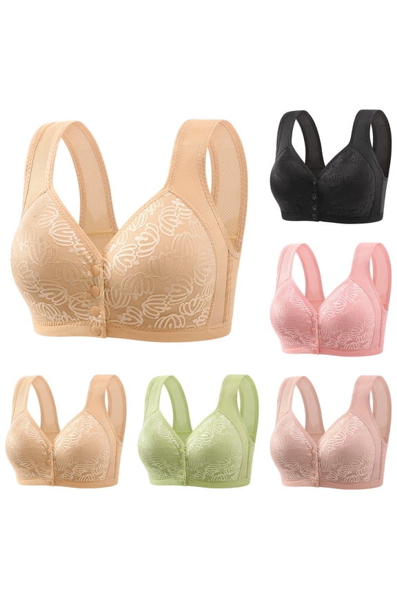 Plus Size Bras for Women Front Closure Wireless Everyday Bra Full Coverage Senior Ladies Bra Breathable Push Up Bra for Big Breasts Pink XXXL