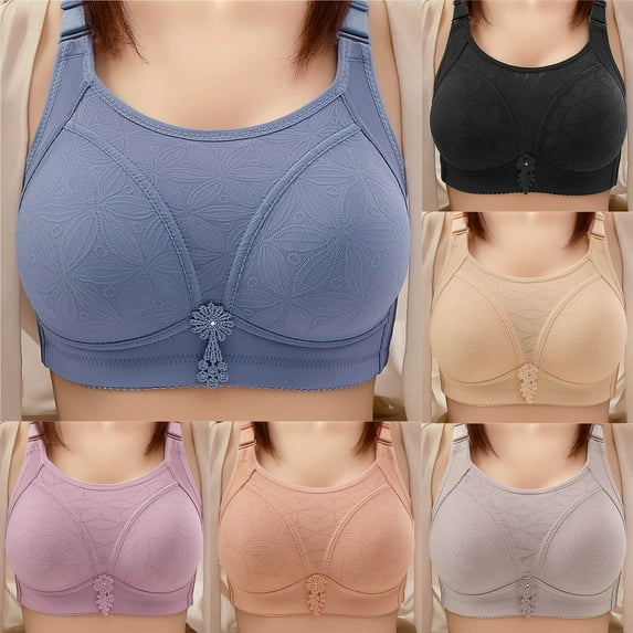 CFLVAEK Plus Size Bras for Women No Underwire Push Up Everyday Bras Lightly Full Coverage Bras for Senior Ladies Comfort Lifting Bralette Black XL