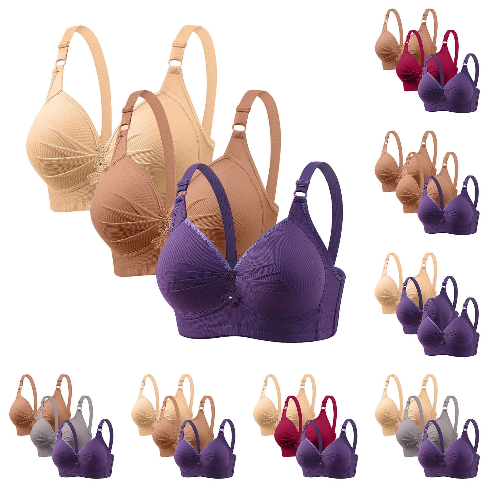 CFLVAEK Plus Size Bras for Women Pack of 3 Comfort Push Up Wireless ...