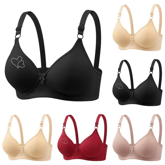 CFLVAEK Plus Size Bras for Women Push Up Wireless Everyday Bra Comfort Full Coverage Tshirt Bra Elegant Rhinestone Print Bralette Pink XXL