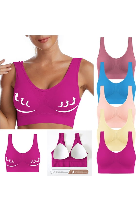 Plus Size Bras for Women Seamless No Underwire Bra Breathable Push Up Bralette Comfortable Vest Type Sleep Bras Watermelon Red XXL