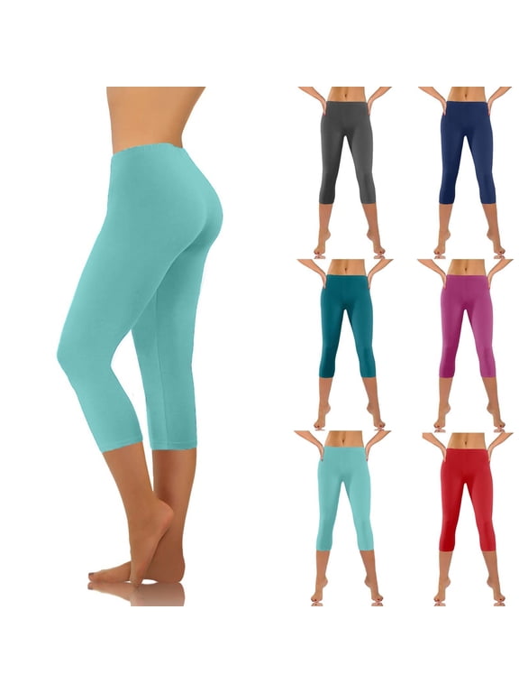 Plus Size Capri Leggings for Women Summer High Waisted Tummy Control Workout Capris Solid Color Butt Lift Cropped Legging Hot Pink L