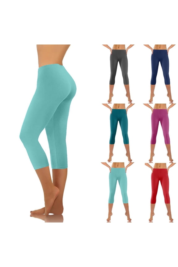 Plus Size Capri Leggings for Women Summer High Waisted Tummy Control Workout Capris Solid Color Butt Lift Cropped Legging Red XXXL