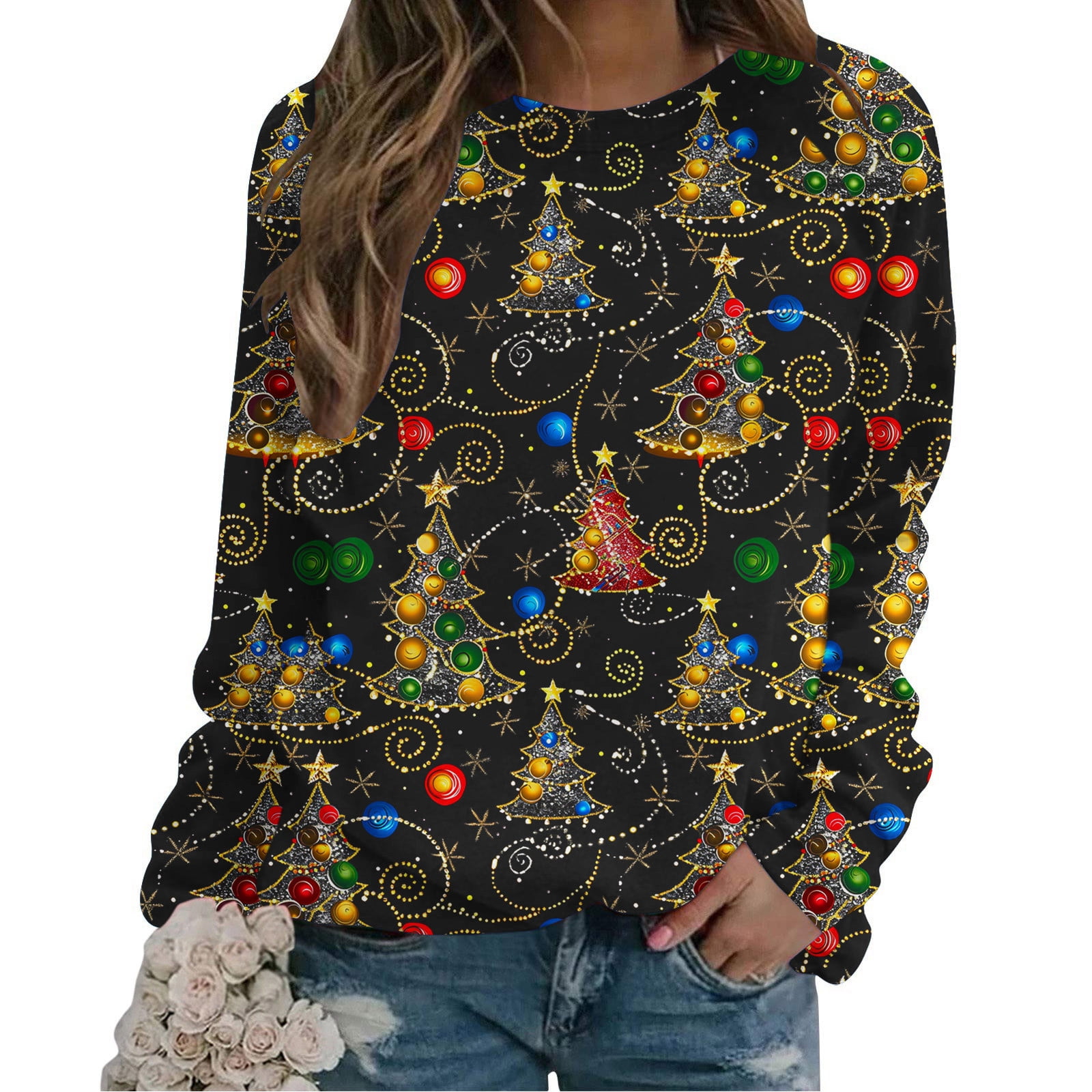 CFLVAEK Plus Size Christmas Sweatshirts for Women Lightweight Round