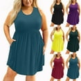thumbnail image 1 of CFLVAEK Plus Size Dresses for Curvy Women with Pockets Sleeveless Pleated Blouson Dress Casual Summer Scoop Neck Tank Dress Solid Color Midi Sundress Purple XXXXL, 1 of 5