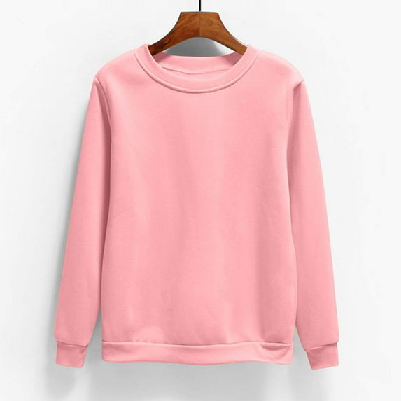 CFLVAEK Plus Size Fall Sweatshirts for Women Casual Crewneck Sweatshirts Solid Color Going Out Pullover Tops Loose Fitted Long Sleeve Tops Pink Blouse for Woman