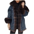 thumbnail image 1 of CFLVAEK Plus Size Jean Jacket for Women Furry Plush Casual Long Sleeve Warm Denim Jacket Loose Fit Button Down Coats with Pocket 2024 Black XL, 1 of 7