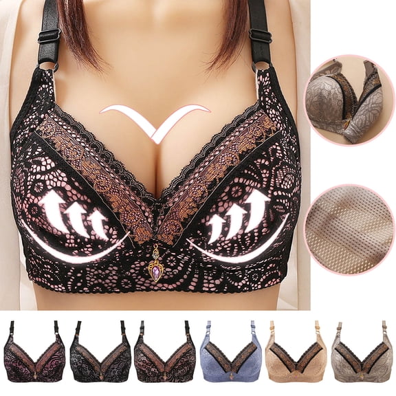 CFLVAEK Plus Size Lace Bras for Older Women Comfort Wireless Front Closure Bra Full Coverage Lift Bralette Breathable Everyday Bras for Big Bust Gray XXL
