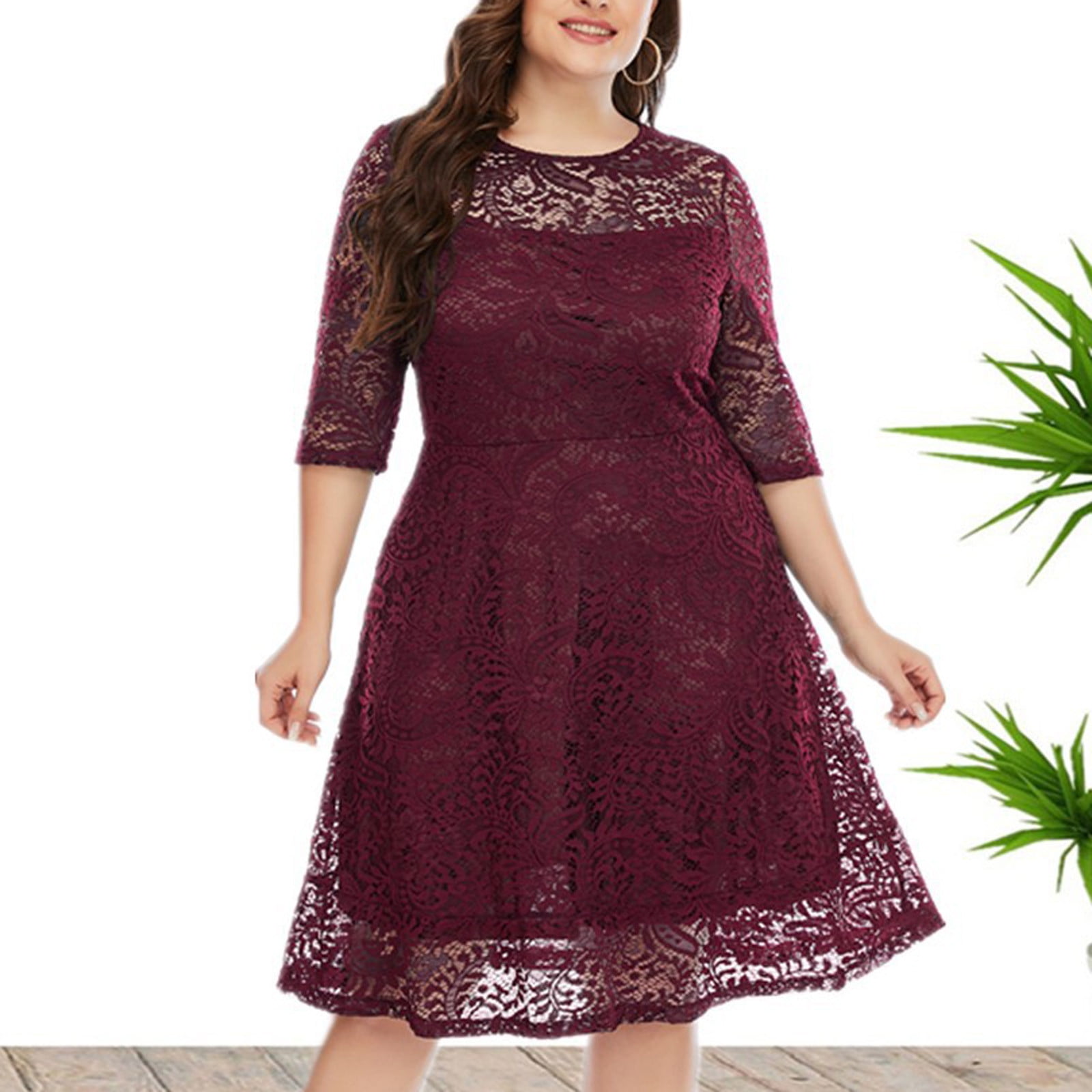 CFLVAEK Plus Size Lace Dresses for Women Elegant Mesh Double Layers ...