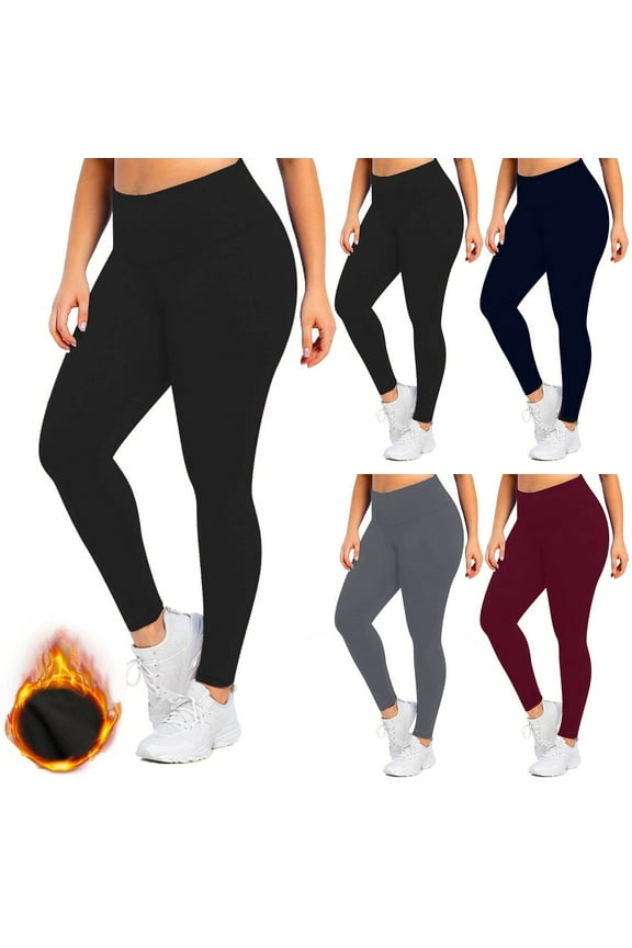 Plus Size Leggings for Women Fleece Lined Yoga Pants Thermal Winter Workout Legging with Pockets Solid Color Stretch Pant Black XXXXL
