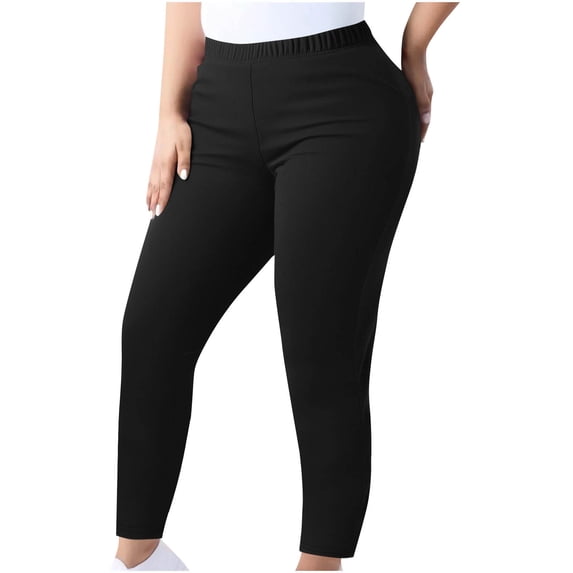 CFLVAEK Plus Size Leggings for Women Lightweight Soft Stretch Legging High Waisted Workout Yoga Pants Solid Color Stretch Pants Black M