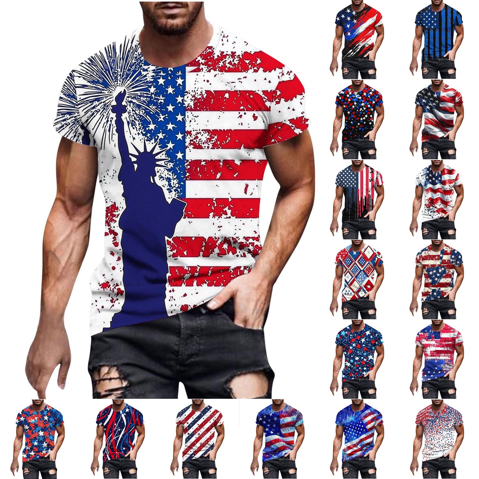 CFLVAEK Plus Size Mens 4th of July Patriotic Tshirts 3D American Flag