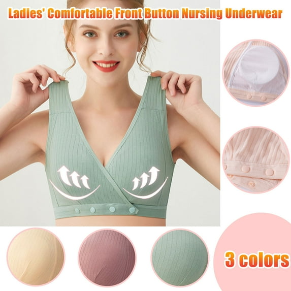 CFLVAEK Plus Size Nursing Bras for Women Front Closure Vest Type Maternity Bra Push Up Pregnancy Bras Lightly Wireless Sleep Bras Beige L