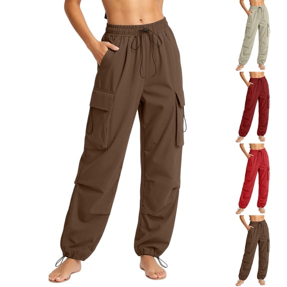CFLVAEK Plus Size Pants for Women Cinch Bottom Wide Leg Cargo Pant Solid Color Drawstring High Waisted Hiking Outdoor Trousers with Pockets Wine XL