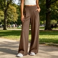 thumbnail image 1 of CFLVAEK Plus Size Pants for Women Loose Fit Wide Leg Workout Pant Casual Summer Elastic Waisted Trousers with Pockets Brown S, 1 of 6